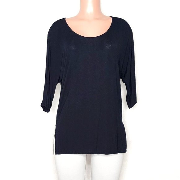 Michael Stars Black 3/4 Dolman Sleeve Tee Top One Size or Medium / Large Hi-Low - Picture 1 of 6